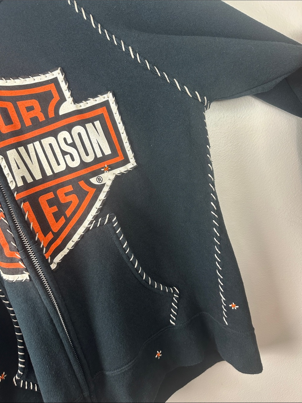 Rare Cause & Effect Reworked Harley-Davidson Whip Stitch Hoodie Dushyant Agarwal - Picture 7 of 16